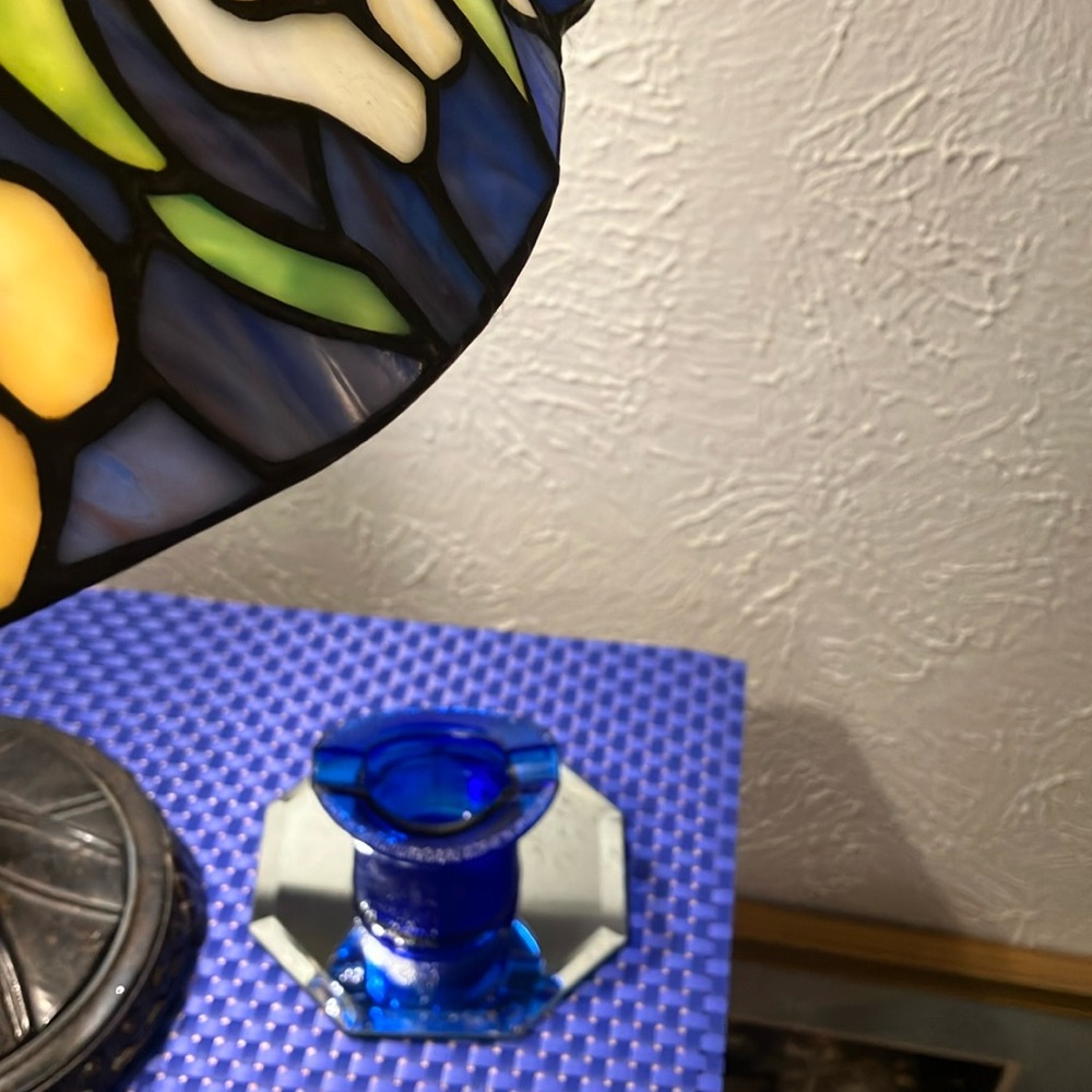 Vintage Ashtray Cobalt Blue Glass Top Hat 1940's Advertising Lowell